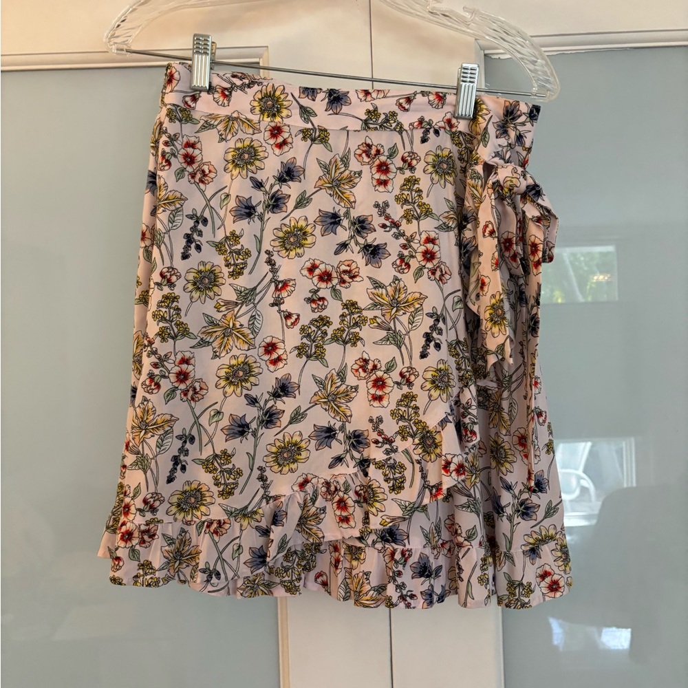 BONGO Floral Mini Skirt with Ruffle Hem